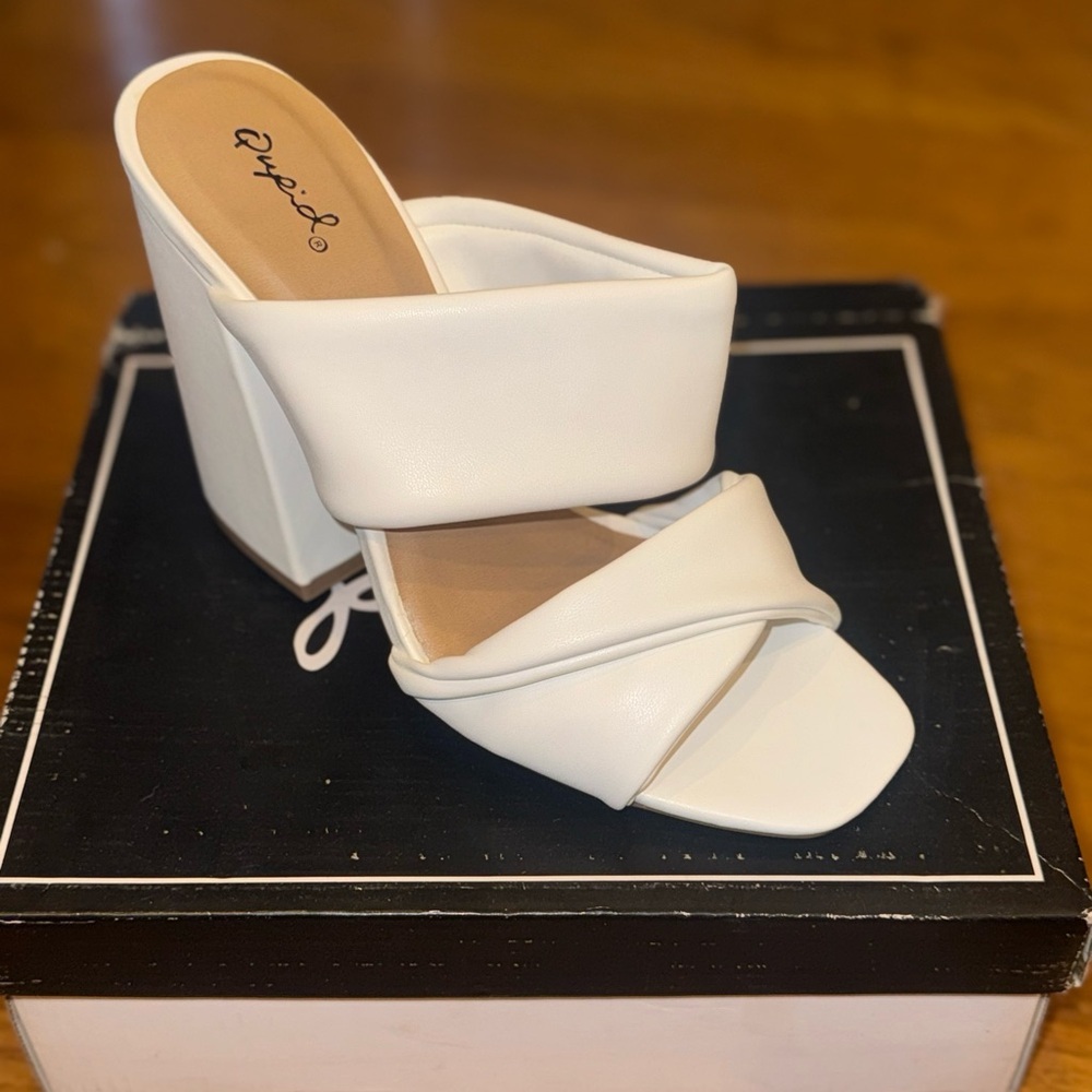 🌼Qupid White Women's Heeled Mules